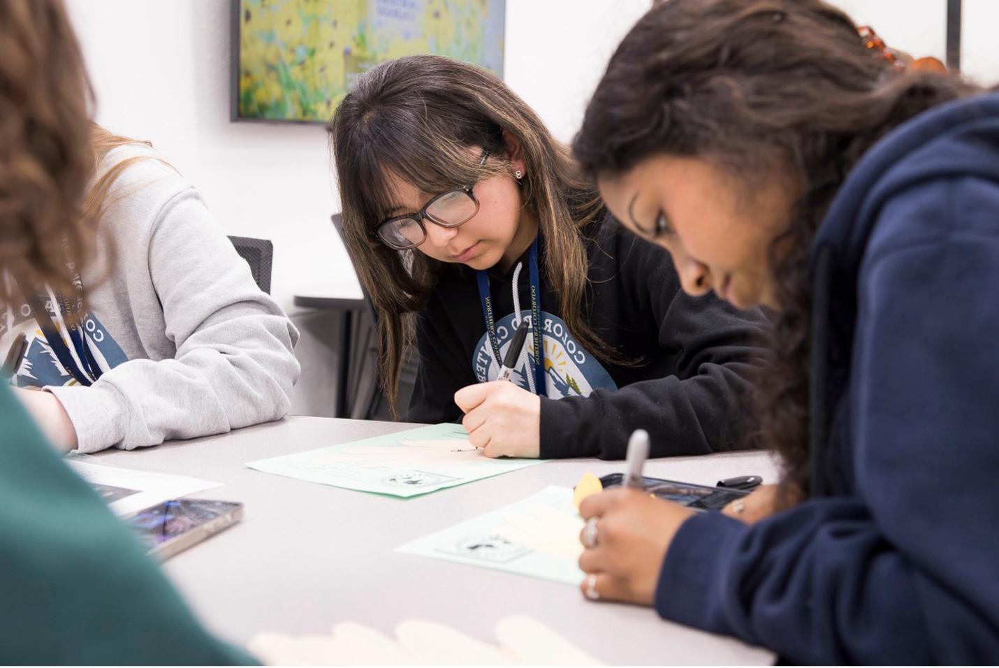 Students at a workshop working in a session.